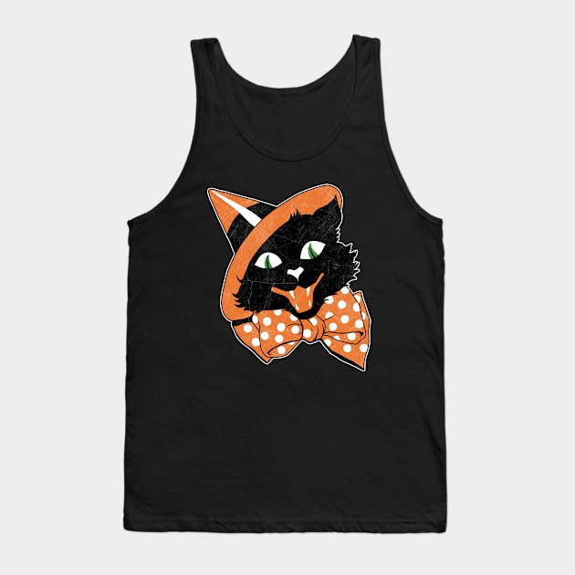 Vintage Halloween Black Cat Tank Top by valentinahramov